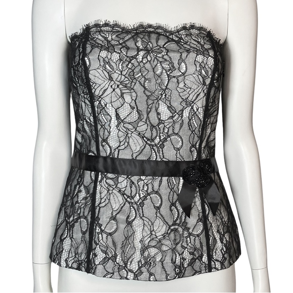 Vintage Y2K Black Cream Lace Bustier Corset Going Out Top. XS. Gothic Whimsigoth - Picture 2 of 9